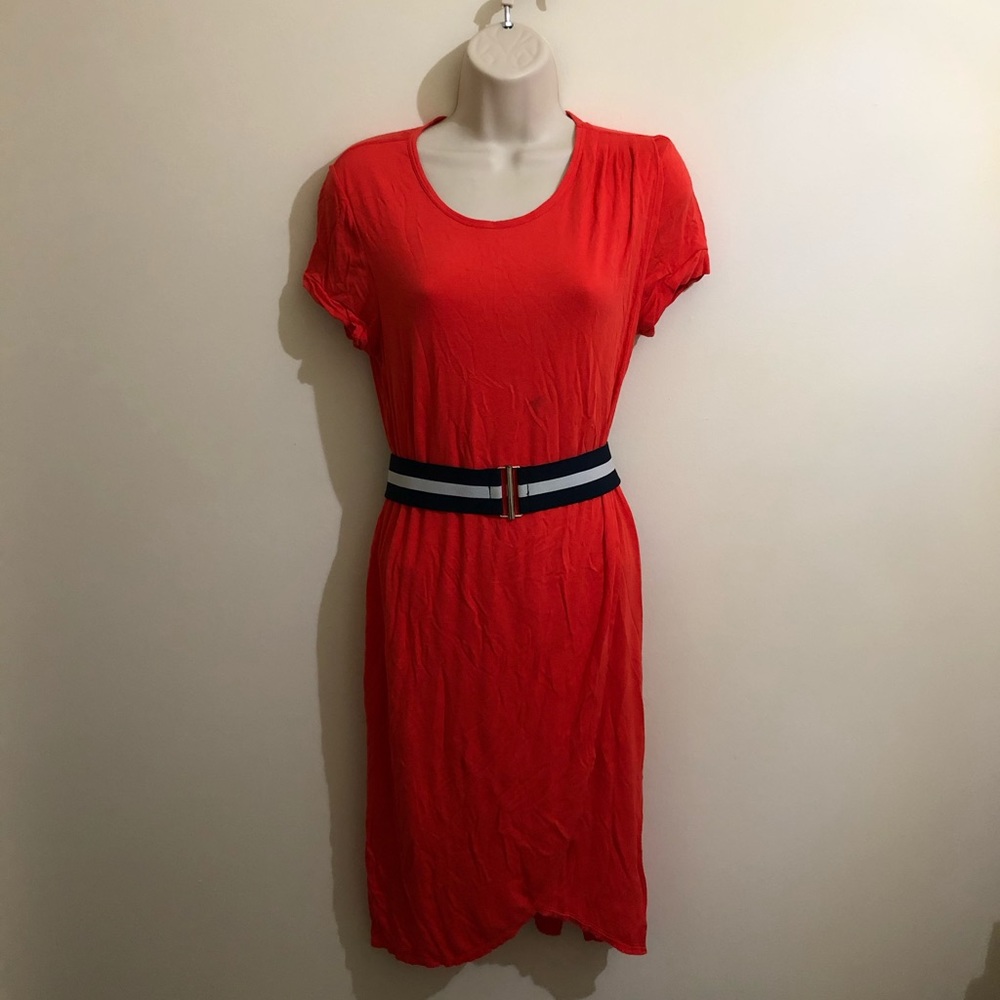Coral Jersey Dress w/ Belt